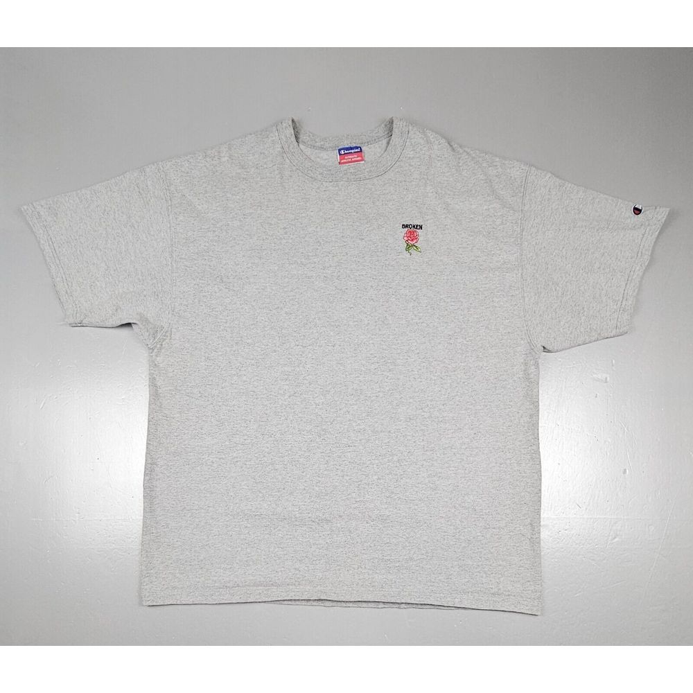 Champion x Broken Roses T-Shirt Mens XL. Y2K Vintage Grey‎ Tee.